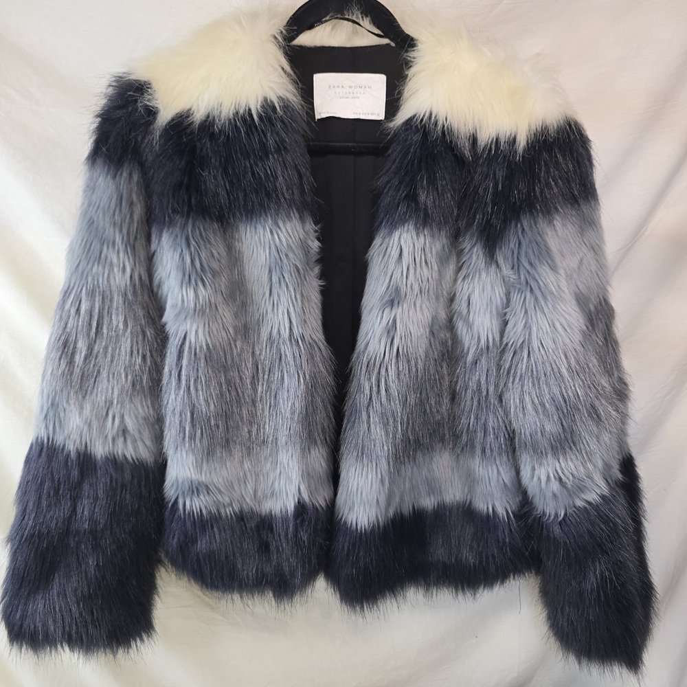 Zara Blue winter Faux Fur Teddy Jacket
